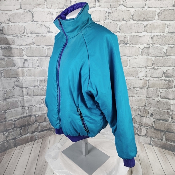 Vintage Reversible Columbia Bomber Jacket Ski Winter Purple Teal Size Large - Picture 13 of 16
